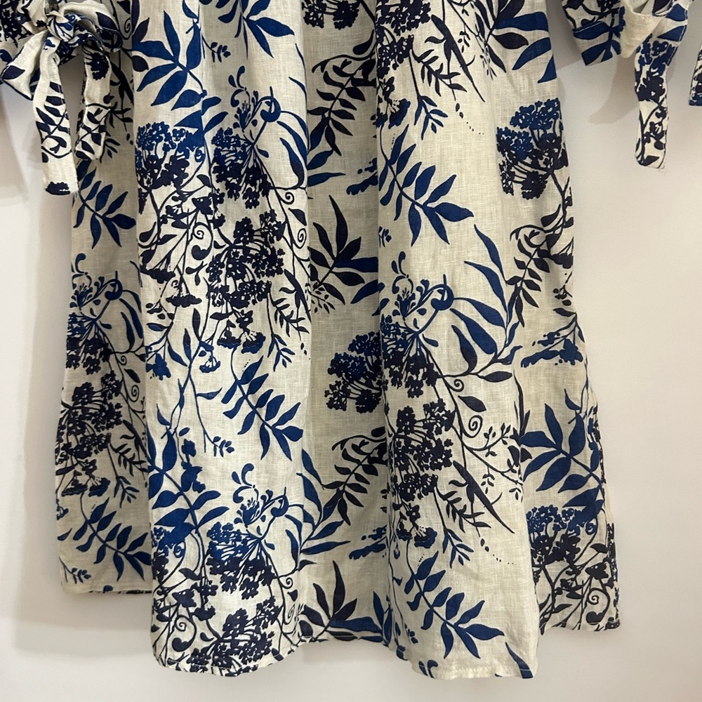 VALENTINA NALDI MADE IN ITALY OFF THE SHOULDER LINEN NAVY & BEIGE WOMENS DRESS M - Picture 4 of 11